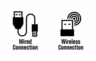 "Wired Connection" and "Wireless Connection" vector information sign