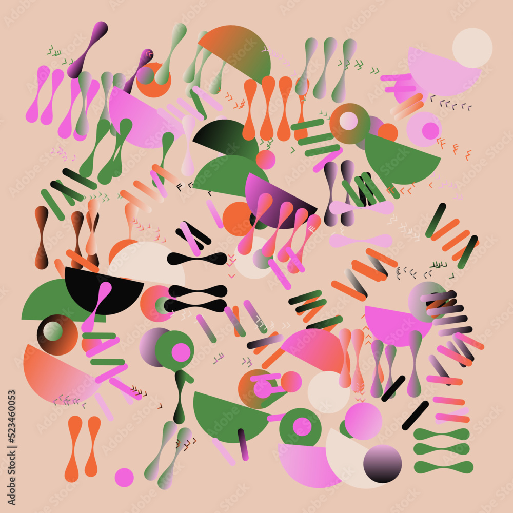 Poster pop art aesthetics abstract vector pattern with weird geometric shapes and bizarre artistic forms