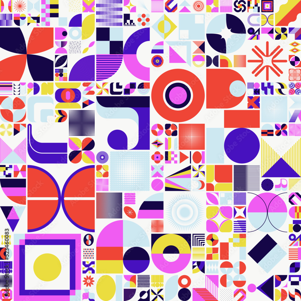 Poster pop art aesthetics abstract vector pattern with weird geometric shapes and bizarre artistic forms