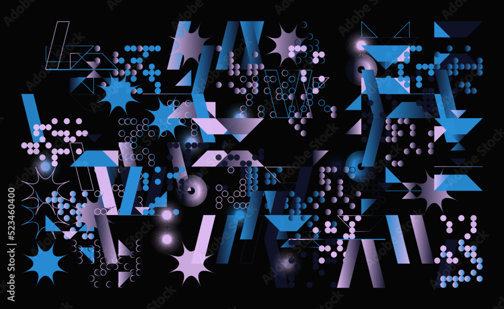 Poster digital collage graphics pattern made with generative art elements and vector geometric shapes