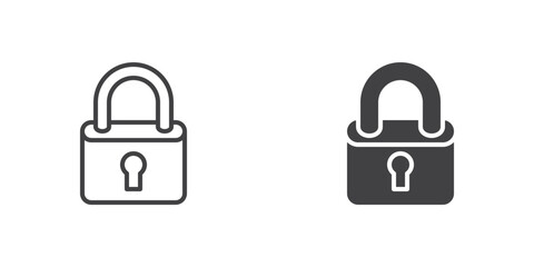 Padlock icon, line and glyph version