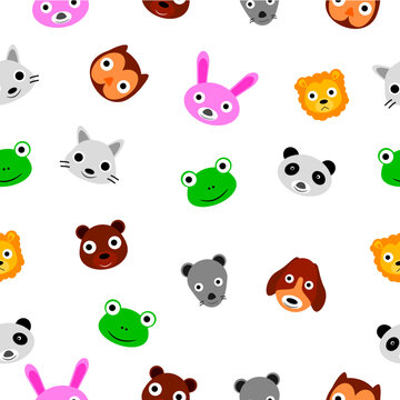 Simple Vector Seamless Background with Cute Animals  Face