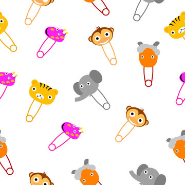 Simple Vector Seamless Background Breast Pin with Cute Animals  Face