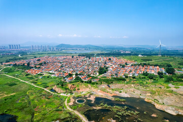 Aerial photography outdoor green farmland and road
