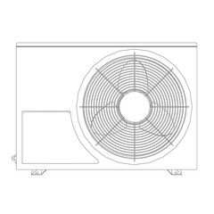The contour of the air conditioner for cooling the room from black lines isolated on a white background. Front view. Vector illustration.