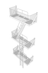 The contour of the street stairs for lifting between floors from black lines isolated on a white background. Perspective view. Vector illustration.