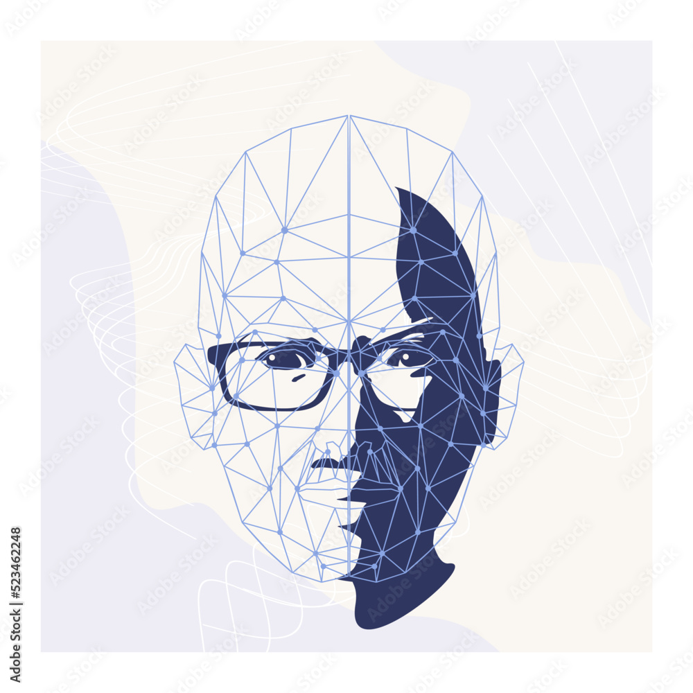 Wall mural wireframe mesh head shape consisting of connected dots and lines. human face silhouette