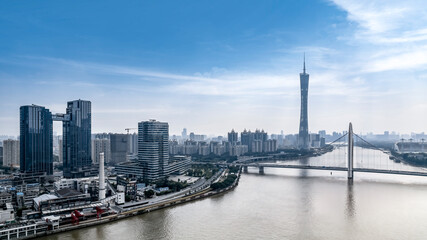 Aerial photography of the city skylines on both sides of the Pearl River in Guangzhou