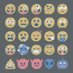Set of 100 vector facial expression illustrations. Collection of multicolor chat emoji icons.	