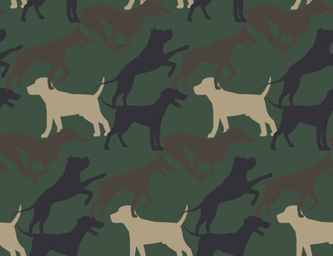 Seamless dog camouflage pattern for fabrics, textiles, packaging and wallpaper. Vector illustration.