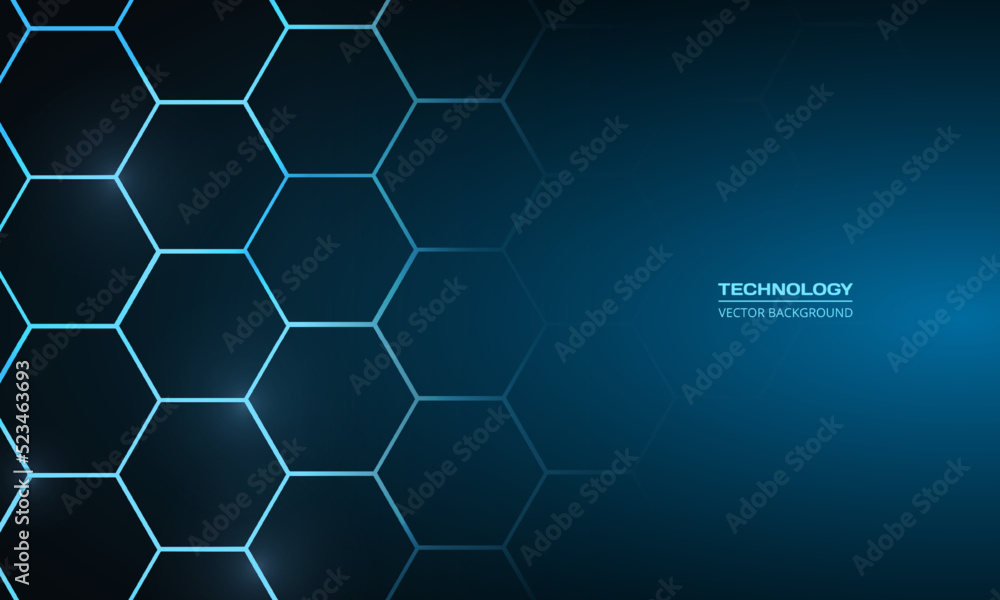 Aufkleber Blue hexagonal technology vector abstract background. Modern technology futuristic hexagon background vector illustration. Navy blue honeycomb texture grid.
