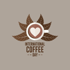 Symbol International coffee day, with coffee and cups in circles suitable for logos, posters, greeting cards, promotions.