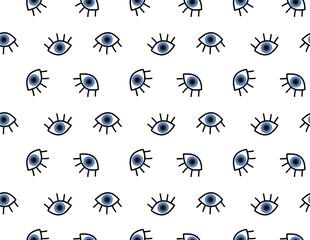 Hand drawn eye doodles seamless pattern. Vector illustration. Perfect for wallpapers, web page backgrounds, surface textures, textile.