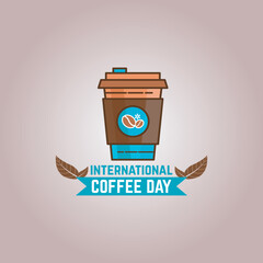 Symbol International coffee day, with coffee and cups in circles suitable for logos, posters, greeting cards, promotions.