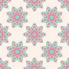 Seamless vector color pattern with mandala. Abstract oriental mandala background. Vintage decorative elements. Islam, Arabic, Indian, ottoman motifs. For textile, fabric and paper.