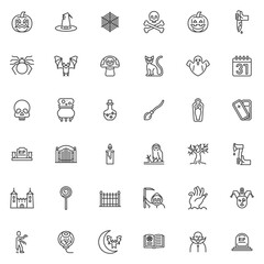 Halloween celebration line icons set