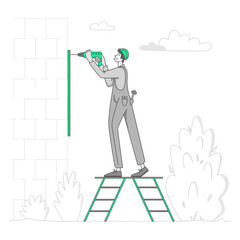 man is drilling a hole for a sign