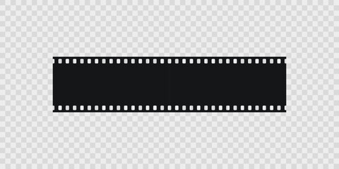 Obraz premium Old cinematic frame. Black photo roll on transparent background. Vintage camera reel. Retro video seamless border. Negative filmstrip. Close-up cinema strip. Vector illustration.