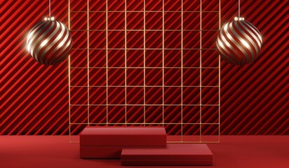 3D rendering of blank product background for cream cosmetics Modern red podium background