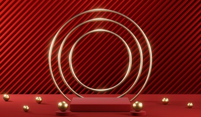 3D rendering of blank product background for cream cosmetics Modern red podium background