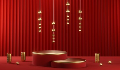 3D rendering of blank product background for cream cosmetics Modern red podium background