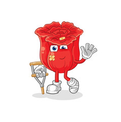 rose sick with limping stick. cartoon mascot vector