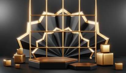 3D rendering of blank product background for cream cosmetics Modern black podium background