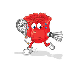 rose playing badminton illustration. character vector