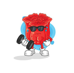 rose lifting dumbbell vector. cartoon character