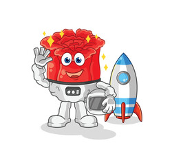 rose astronaut waving character. cartoon mascot vector