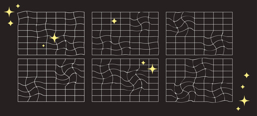 A set of vector nets with distortion isolated on a black background. Net wih mesh.