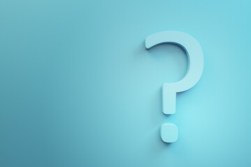 Creative abstract question marks on blue wallpaper with mock up place. Ask, solution and FAQ concept. 3D Rendering.