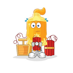 sunscreen holding dynamite character. cartoon mascot vector