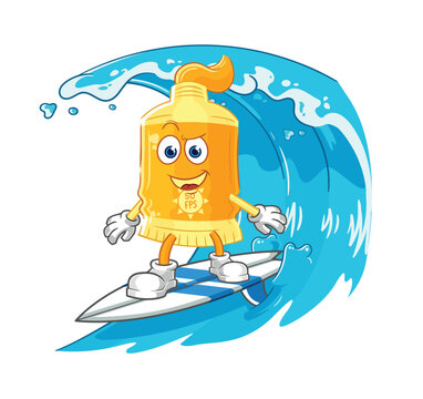 recommend clip art: sunscreen surfing character. cartoon mascot vector