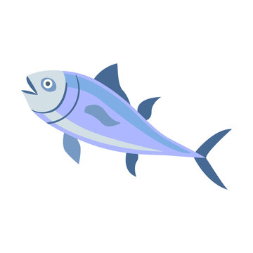 Various marine animals flat icon. Cartoon cute tuna fish isolated vector illustration. Sea or ocean underwater life