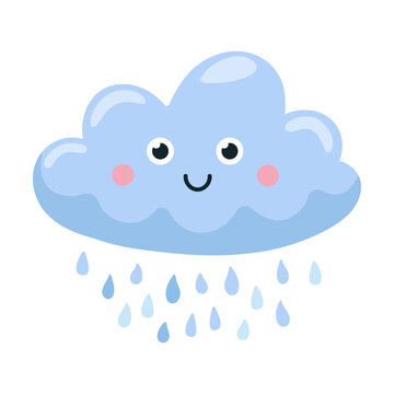 Weather emoticon flat icon. Cartoon rain cloud, sun, moon, star, lightening, wind isolated vector illustration. Meteorology and sky