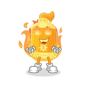 sunscreen on fire mascot. cartoon vector