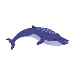 Various marine animals flat icon. Cartoon cute blue whale isolated vector illustration. Sea or ocean underwater life