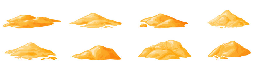 Pile of sand in cartoon, sandy dune in desert or at beach. Heap of building material. Vector illustration © astarte7893