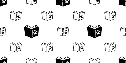 dog paw seamless pattern footprint book vector cat kitten notebook reading french bulldog pet puppy cartoon doodle repeat wallpaper tile background scaf isolated illustration design