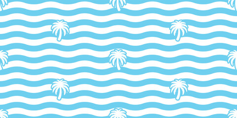 palm tree seamless pattern coconut tree wave vector island tropical gift wrapping paper beach sea summer scarf isolated tile background repeat wallpaper cartoon doodle illustration design