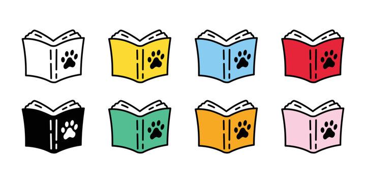 book vector dog paw footprint cat kitten notebook reading french bulldog pet puppy cartoon doodle repeat wallpaper tile background scaf isolated illustration clip art design