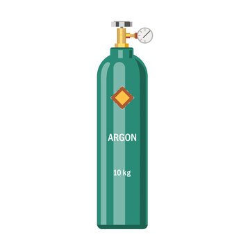 Argon gas storage cylinders flat icon. Oxygen, nitrogen, carbon dioxide, helium tanks and containers isolated vector illustration