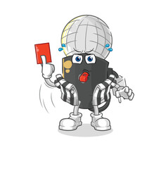 mic referee with red card illustration. character vector