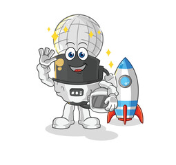Fototapeta premium mic astronaut waving character. cartoon mascot vector