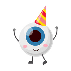 Fototapeta premium Cute, funny eyeball character. Cartoon vector illustration. Human organ of vision in various images, in hat, with pencil, catching butterflies