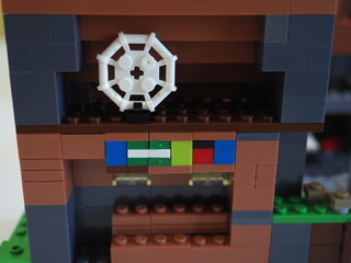 Fototapeta premium Elements and fragments of Lego village world set. Characters of electronic game Minecraft. Children's designer with small details, developing motor skills and imagination.