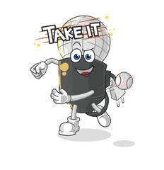 mic throwing baseball vector. cartoon character