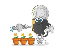 mic watering the flowers mascot. cartoon vector