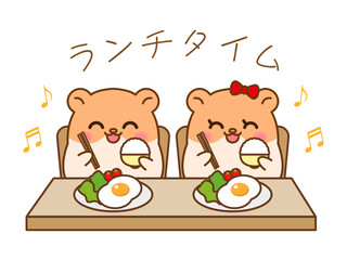 食事するハムスターのイラスト素材2